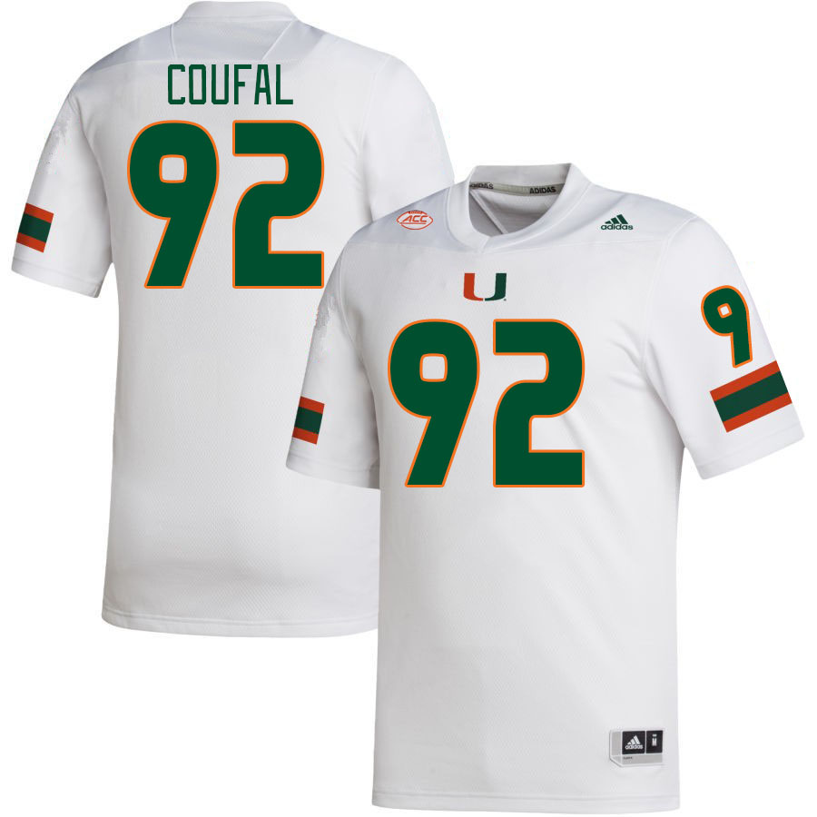 Men #92 Samuel Coufal Miami Hurricanes College Football Jerseys Stitched-White
